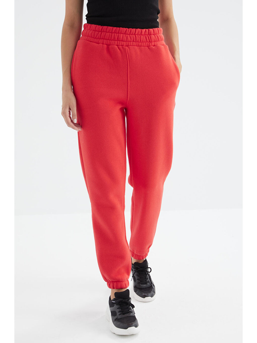 Kırmızı Fiesta Yüksek Bel Rahat Form Basic Jogger Kadın Eşofman Alt - 94624-3