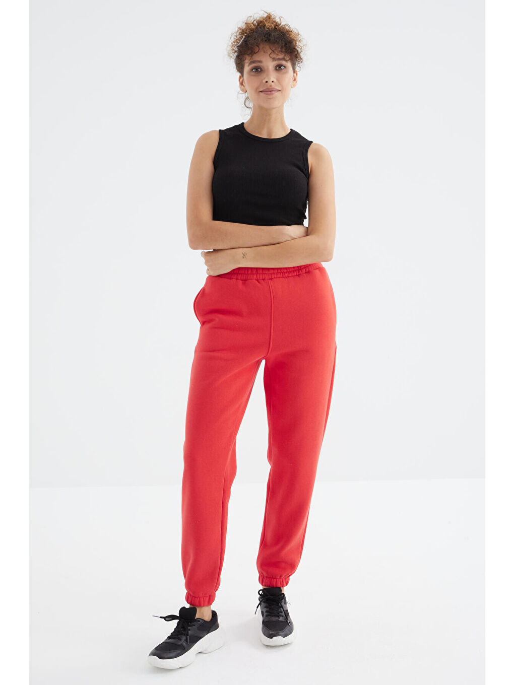 Kırmızı Fiesta Yüksek Bel Rahat Form Basic Jogger Kadın Eşofman Alt - 94624-4