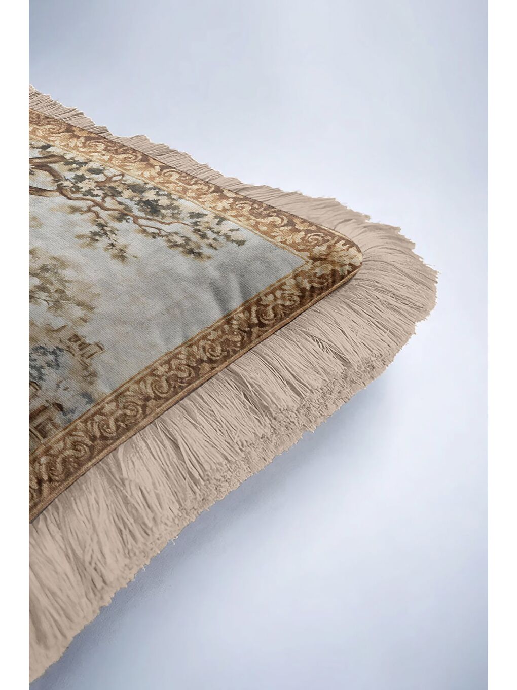 Karışık Fransız Saray Klasik Saçaklı Yastık Kılıfı - Romantik Nostaljik Bej Altın Püsküllü Kırlent Kılıfı-6