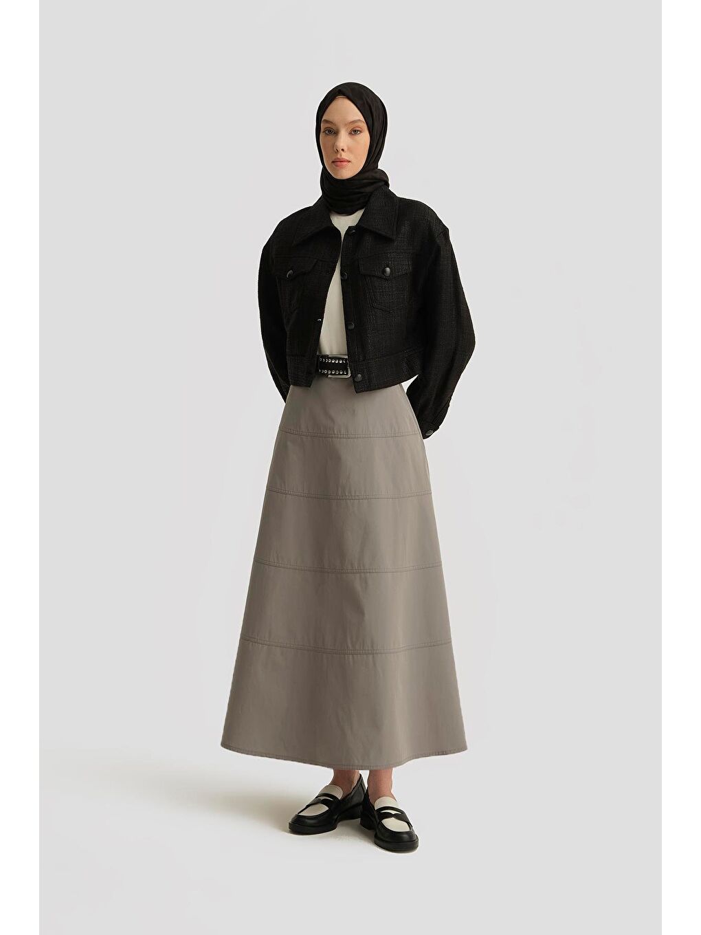 Dikiş Detaylı Etek 25Y1801 Gri-1