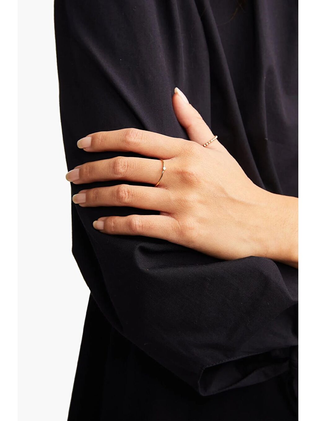 Beyaz Çelik - 18K Altın Kaplama Minimal Yüzük-3