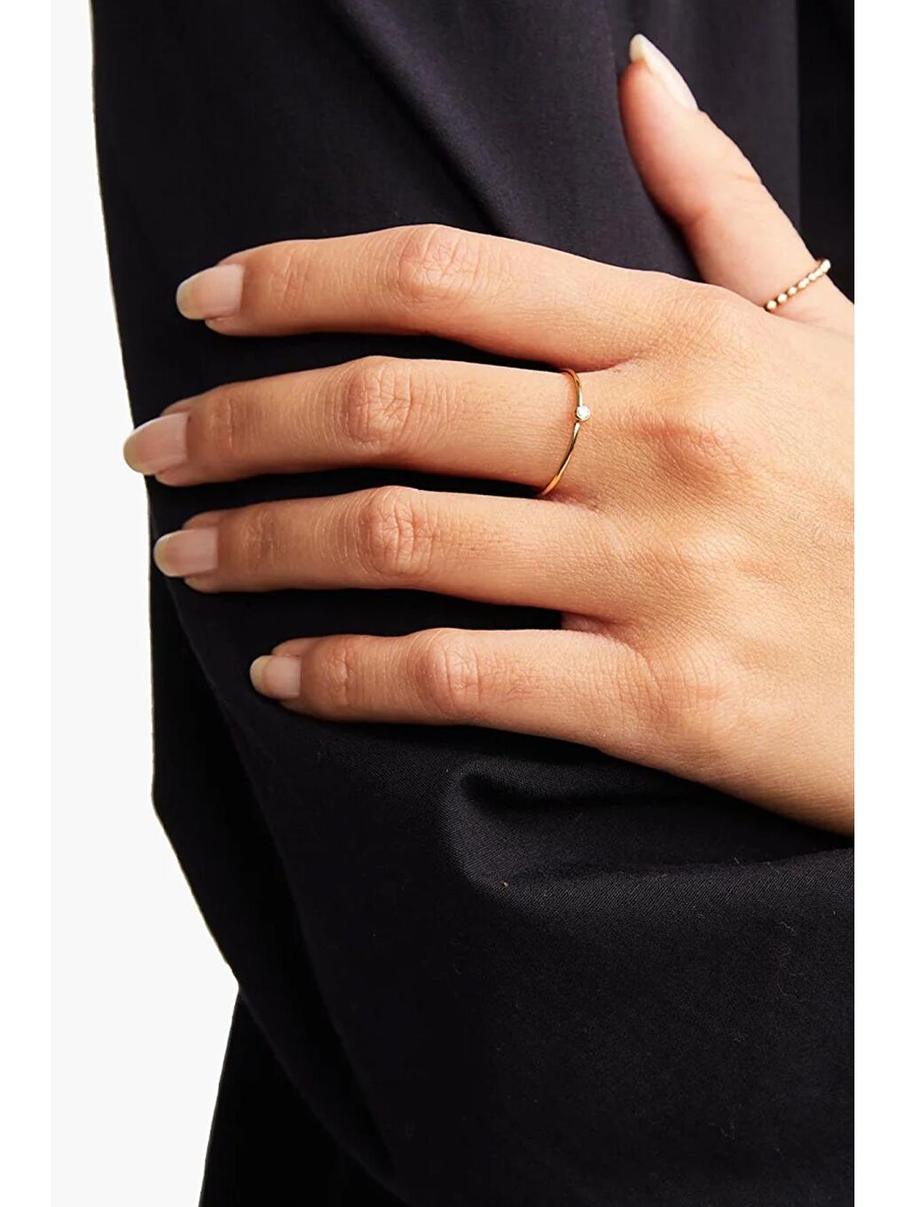 Beyaz Çelik - 18K Altın Kaplama Minimal Yüzük-4