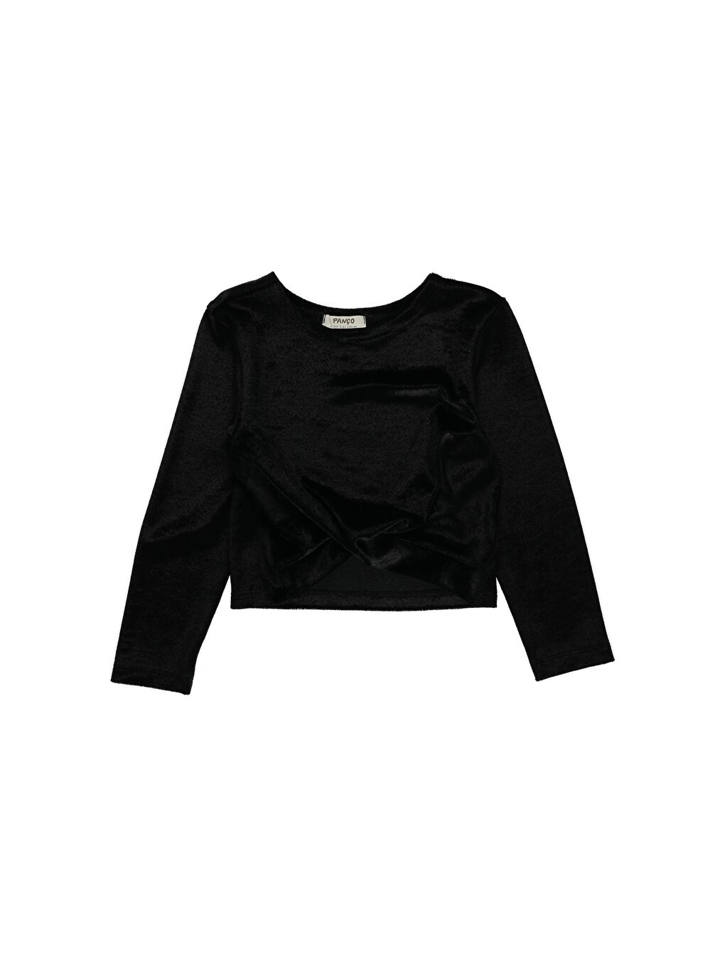 Siyah Kız Çocuk Önü Detaylı Kadife Uzun Kollu Tişört