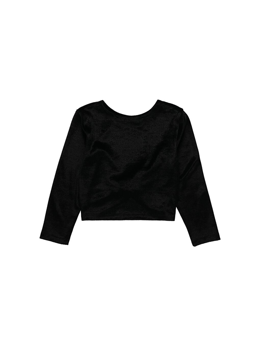 Siyah Kız Çocuk Önü Detaylı Kadife Uzun Kollu Tişört-1