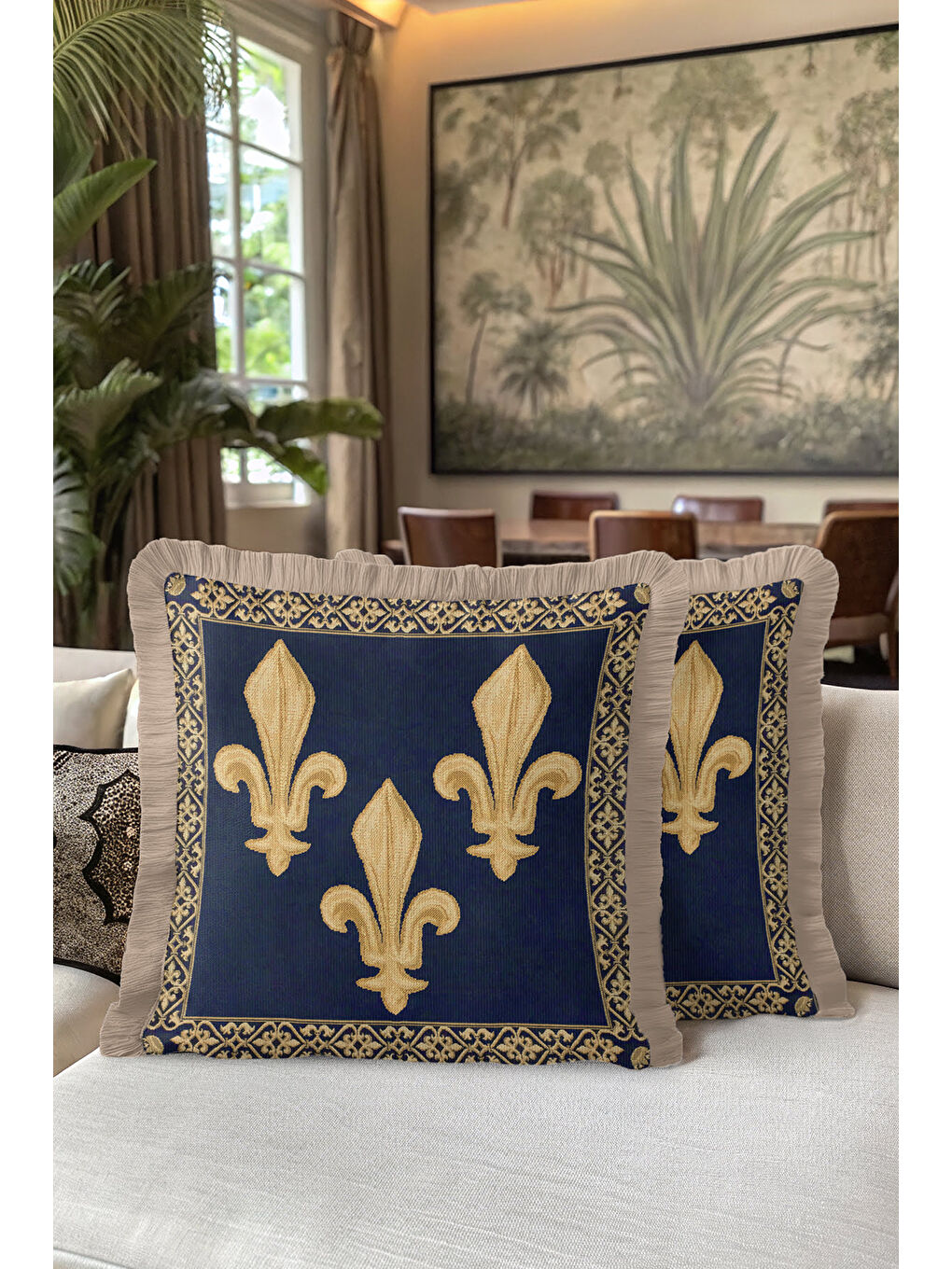 Karışık Zarif Fransız Motifli Saçaklı Yastık Kılıfı - Lüks Klasik Barok Renkli Püsküllü Kırlent Kılıfı-5