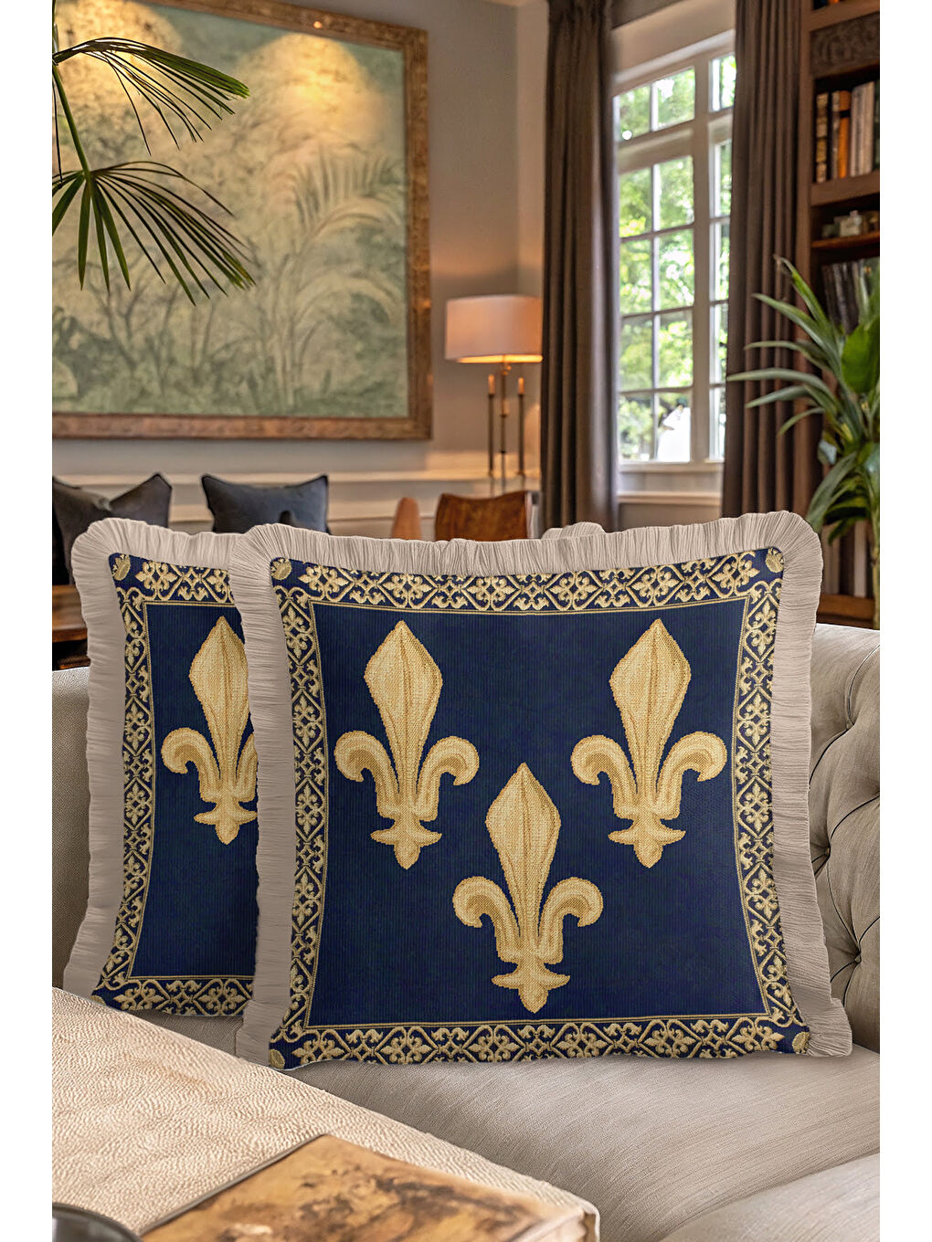 Karışık Zarif Fransız Motifli Saçaklı Yastık Kılıfı - Lüks Klasik Barok Renkli Püsküllü Kırlent Kılıfı-7