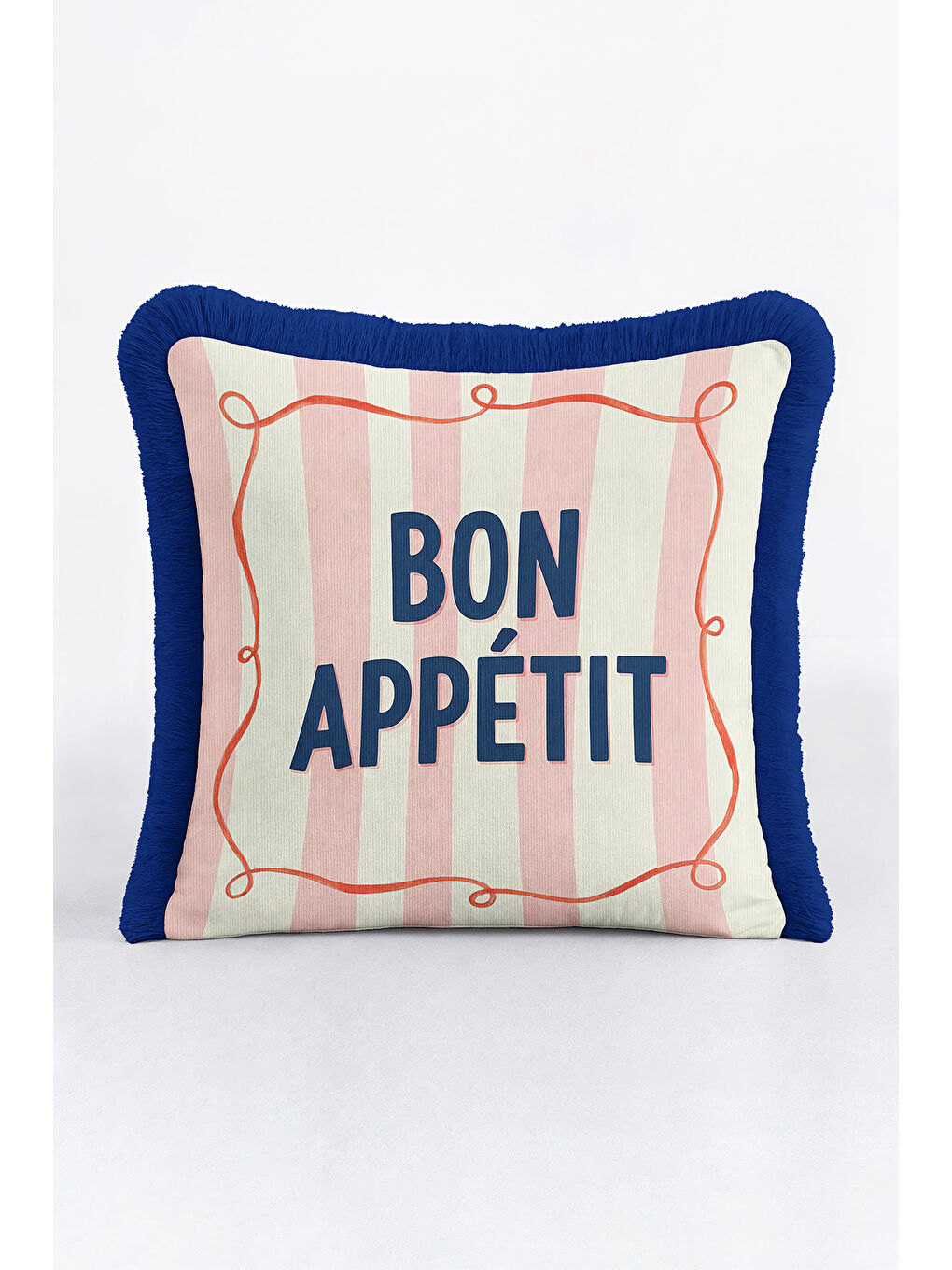 Karışık Fransız Stil Saçaklı Yastık Kılıfı - Pastel Çizgili Retro Lacivert Püsküllü Kırlent Kılıfı-1