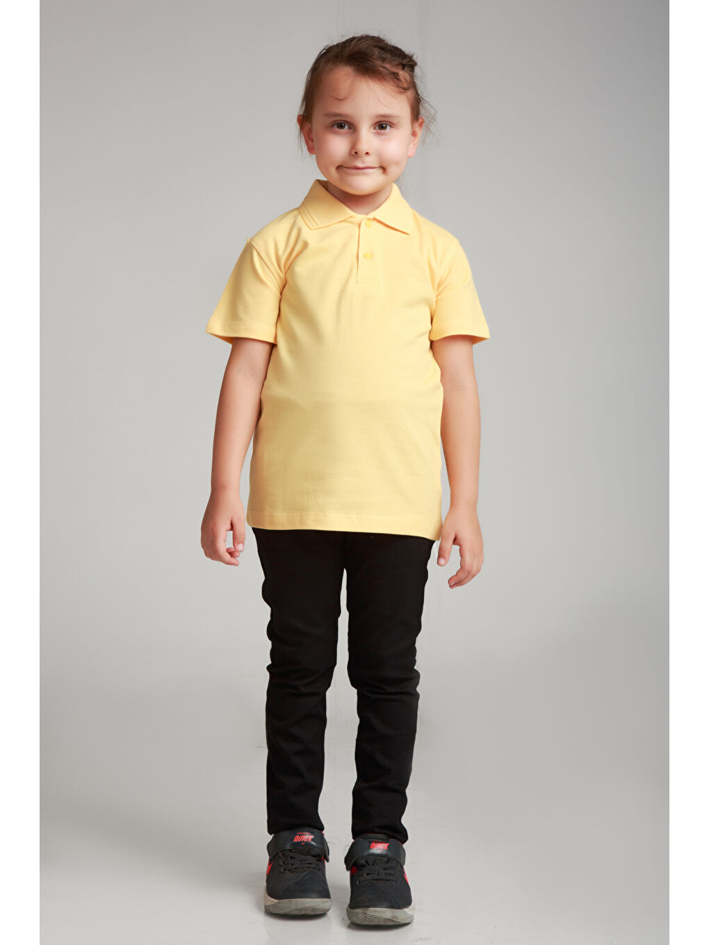 ajn Sarı Kids Polo Yaka Basic Kısa Kollu Kız Çocuk Tişört - 1