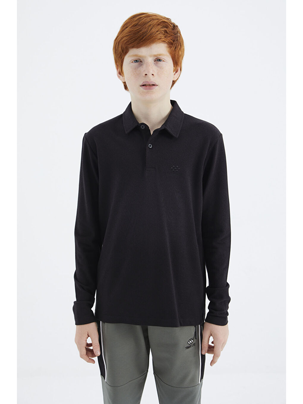Siyah Polo Yaka Basic Erkek Çocuk Tişört - 11171-1