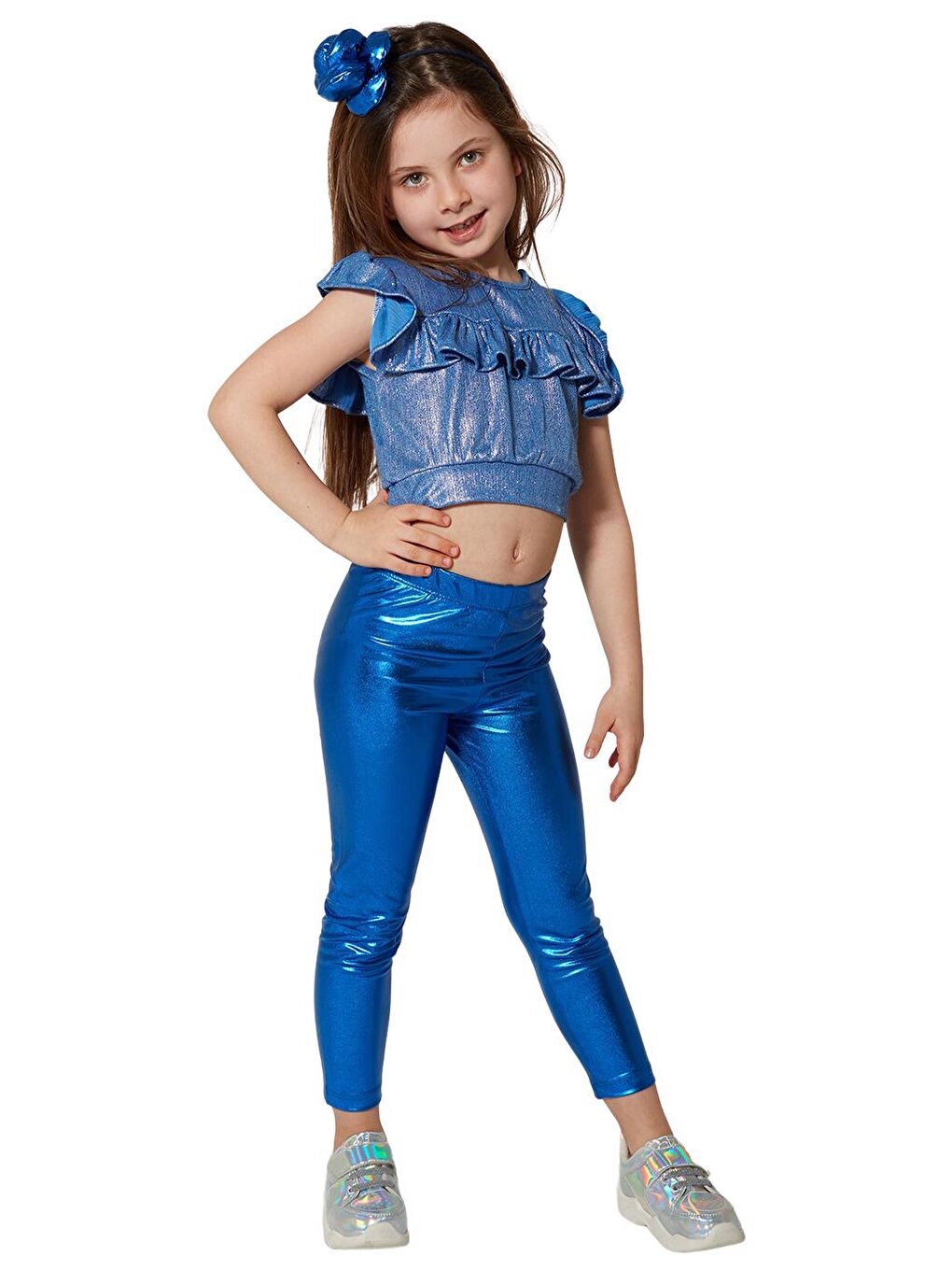 Colorinas Mavi Shiny Parlak Kız Çocuk Disko Tayt - 1