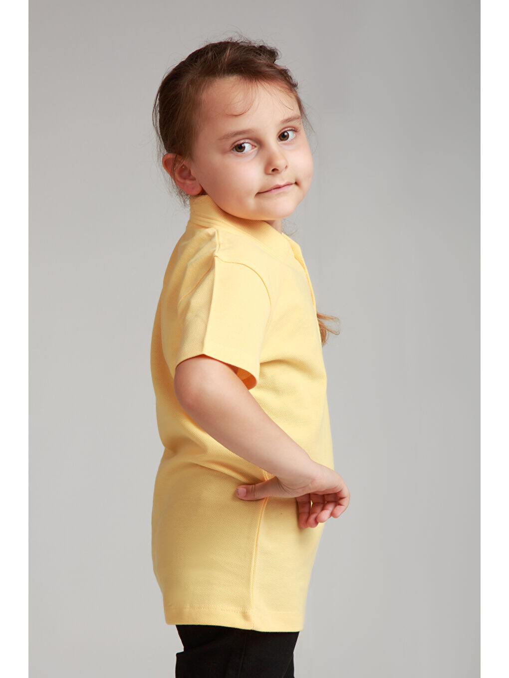 ajn Sarı Kids Polo Yaka Basic Kısa Kollu Kız Çocuk Tişört - 2