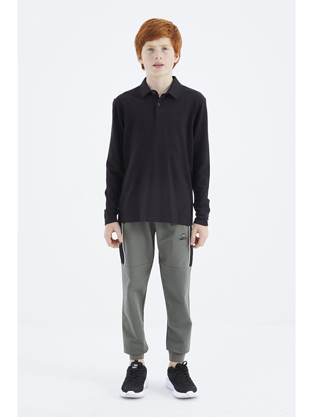Siyah Polo Yaka Basic Erkek Çocuk Tişört - 11171-3