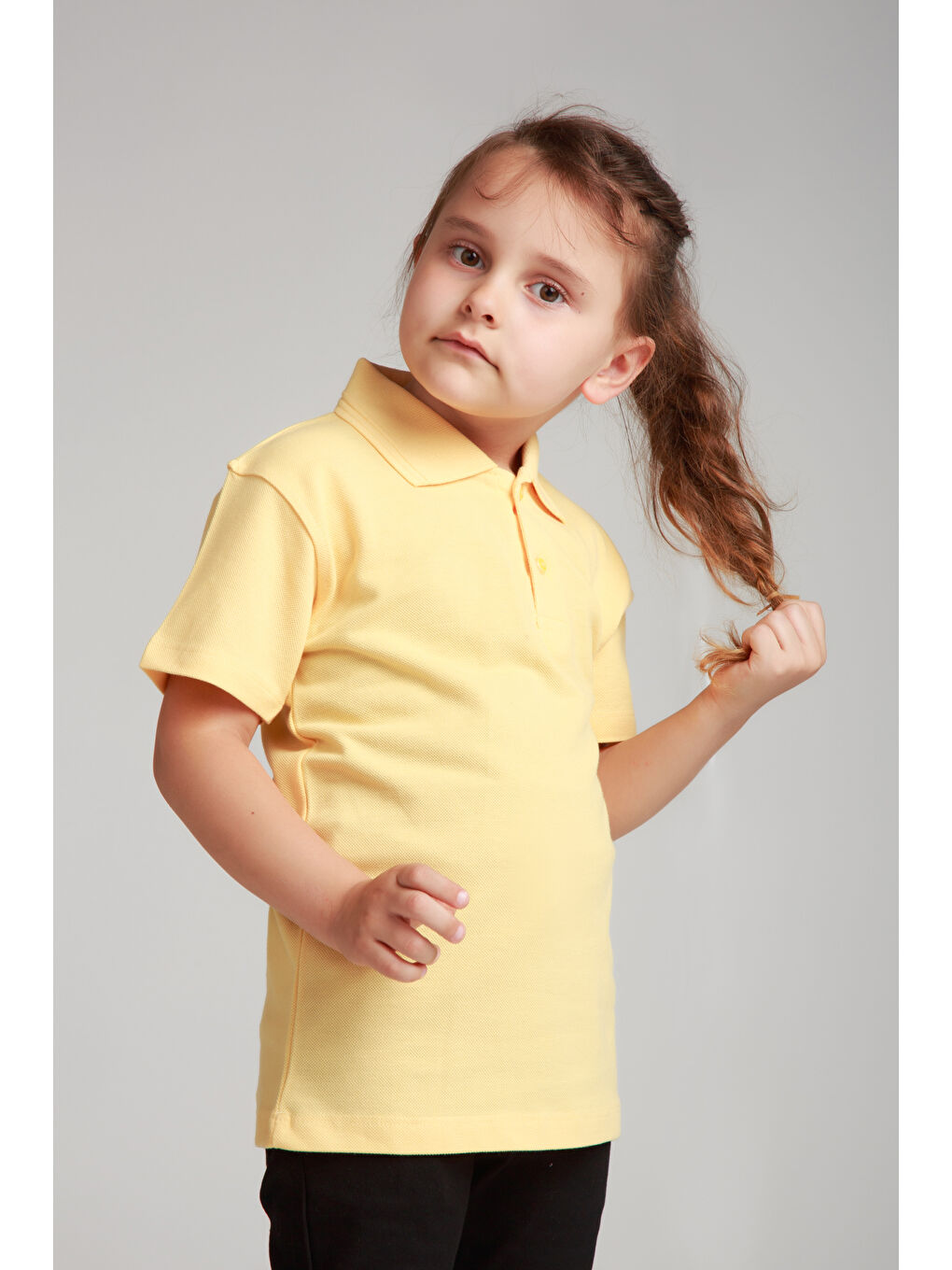 ajn Sarı Kids Polo Yaka Basic Kısa Kollu Kız Çocuk Tişört