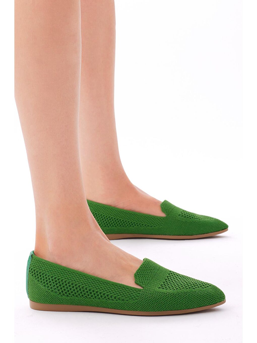 Kadın Yeşil Rahat Kalıp Düz Örgü Babet