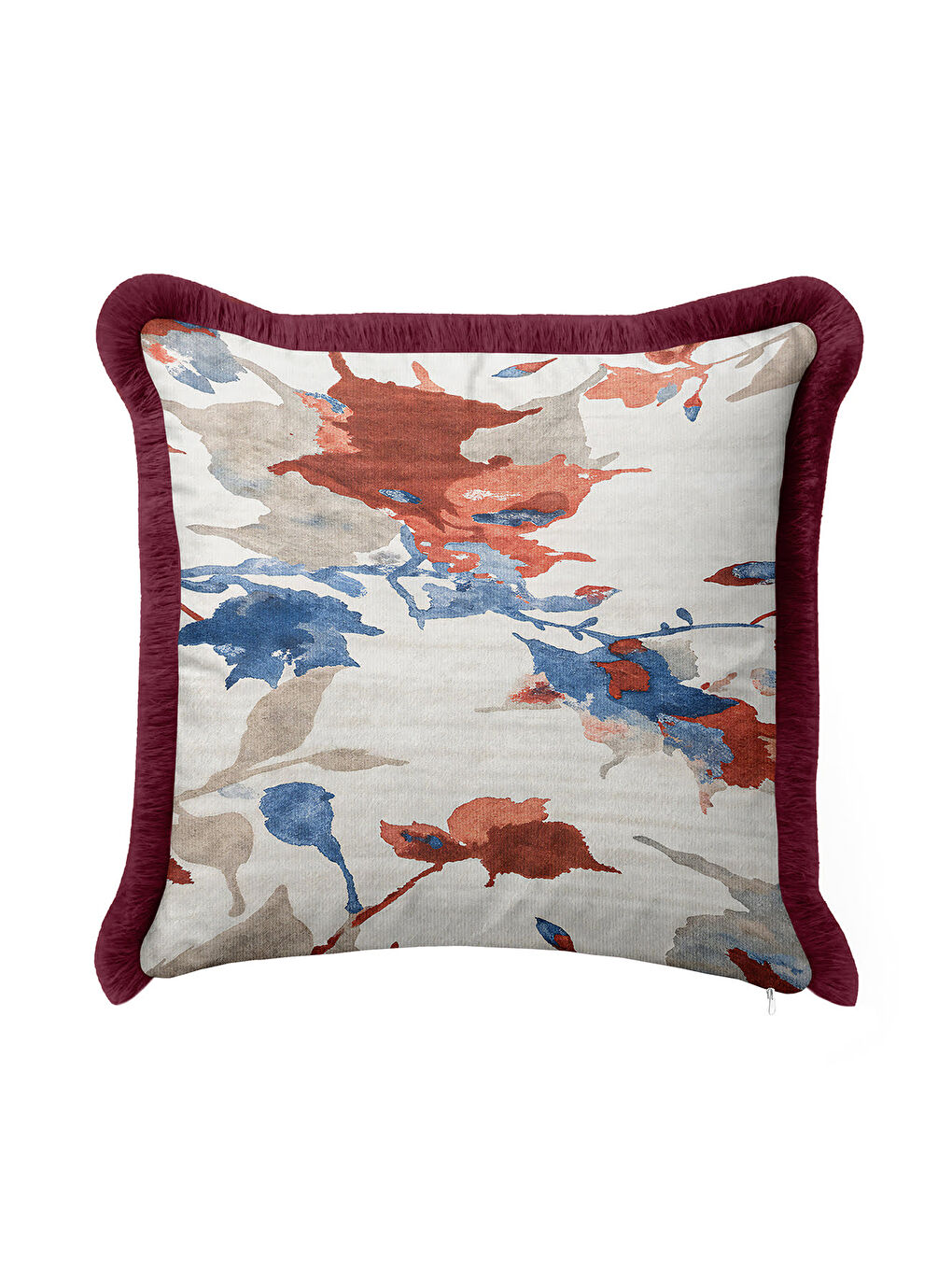 Karışık Modern Sanatsal Saçaklı Yastık Kılıfı - Renkli Bohem Bordo Kenarlı Püsküllü Kırlent Kılıfı-4