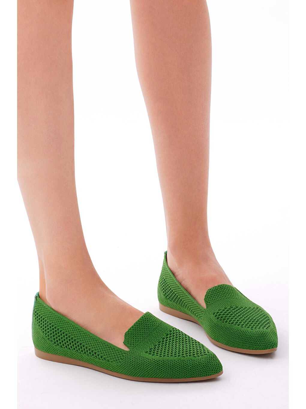 Kadın Yeşil Rahat Kalıp Düz Örgü Babet-1
