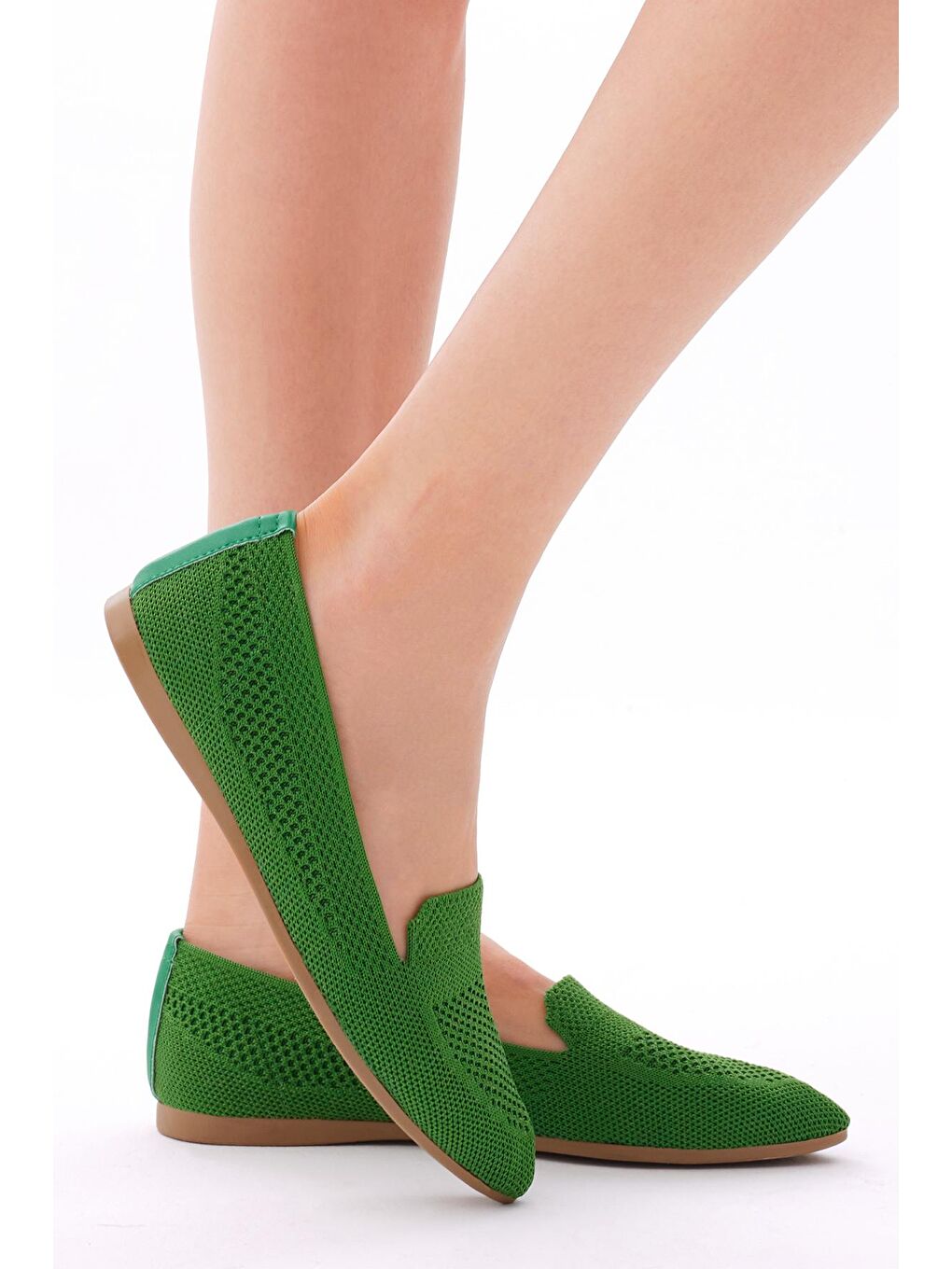 Kadın Yeşil Rahat Kalıp Düz Örgü Babet-2