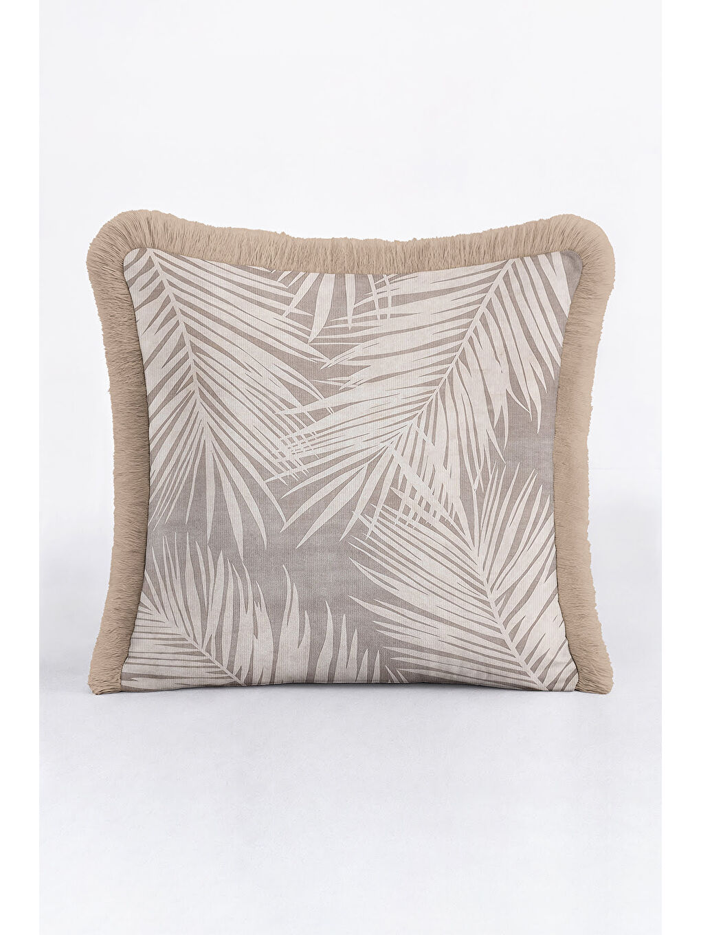 Karışık Tropikal Palmiye Saçaklı Yastık Kılıfı - Doğal Bohem Bej Püsküllü Kırlent Kılıfı-4