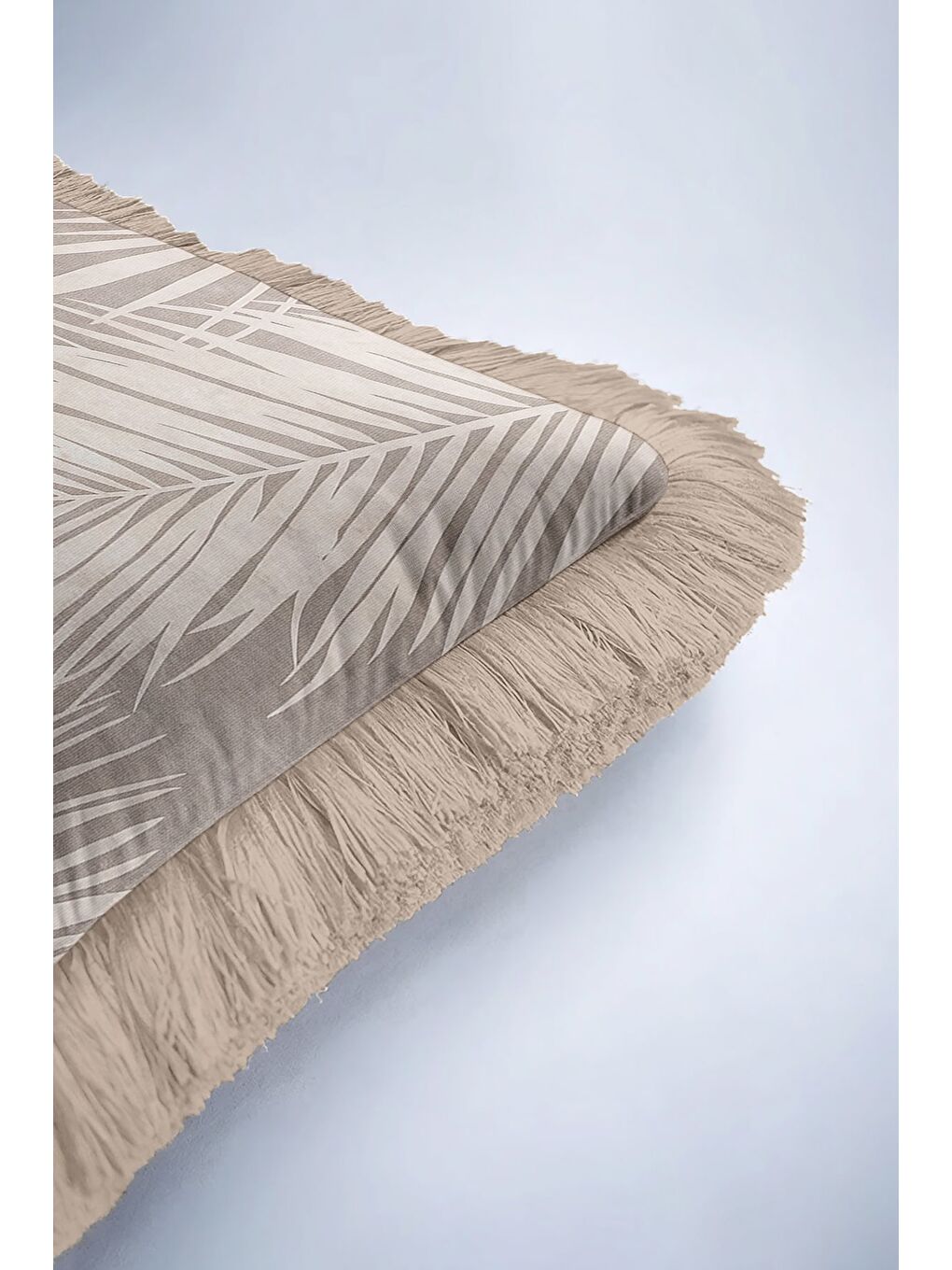 Karışık Tropikal Palmiye Saçaklı Yastık Kılıfı - Doğal Bohem Bej Püsküllü Kırlent Kılıfı-6