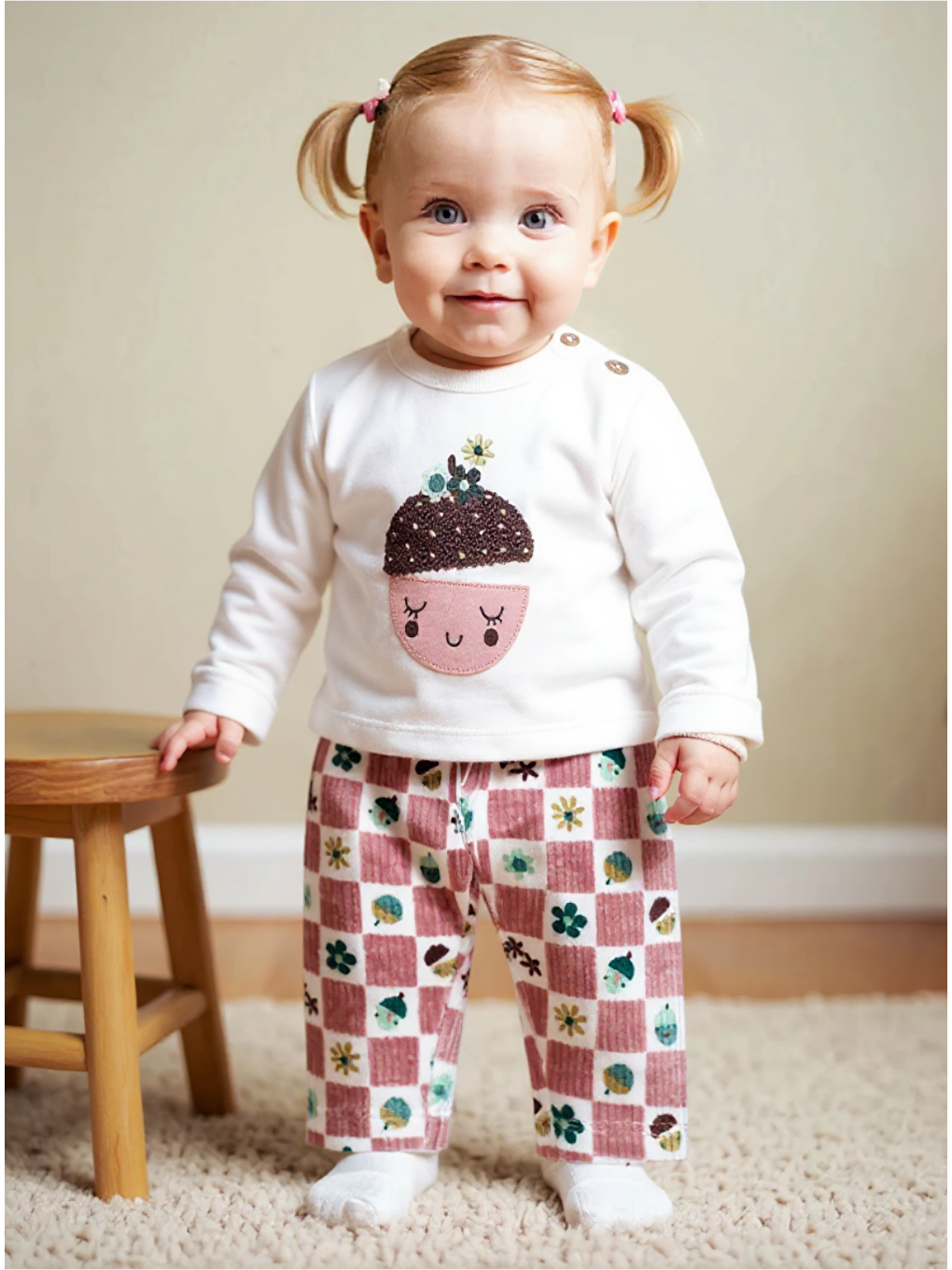 Karışık Kız Bebek Çiçek Meyve Baskılı Takım