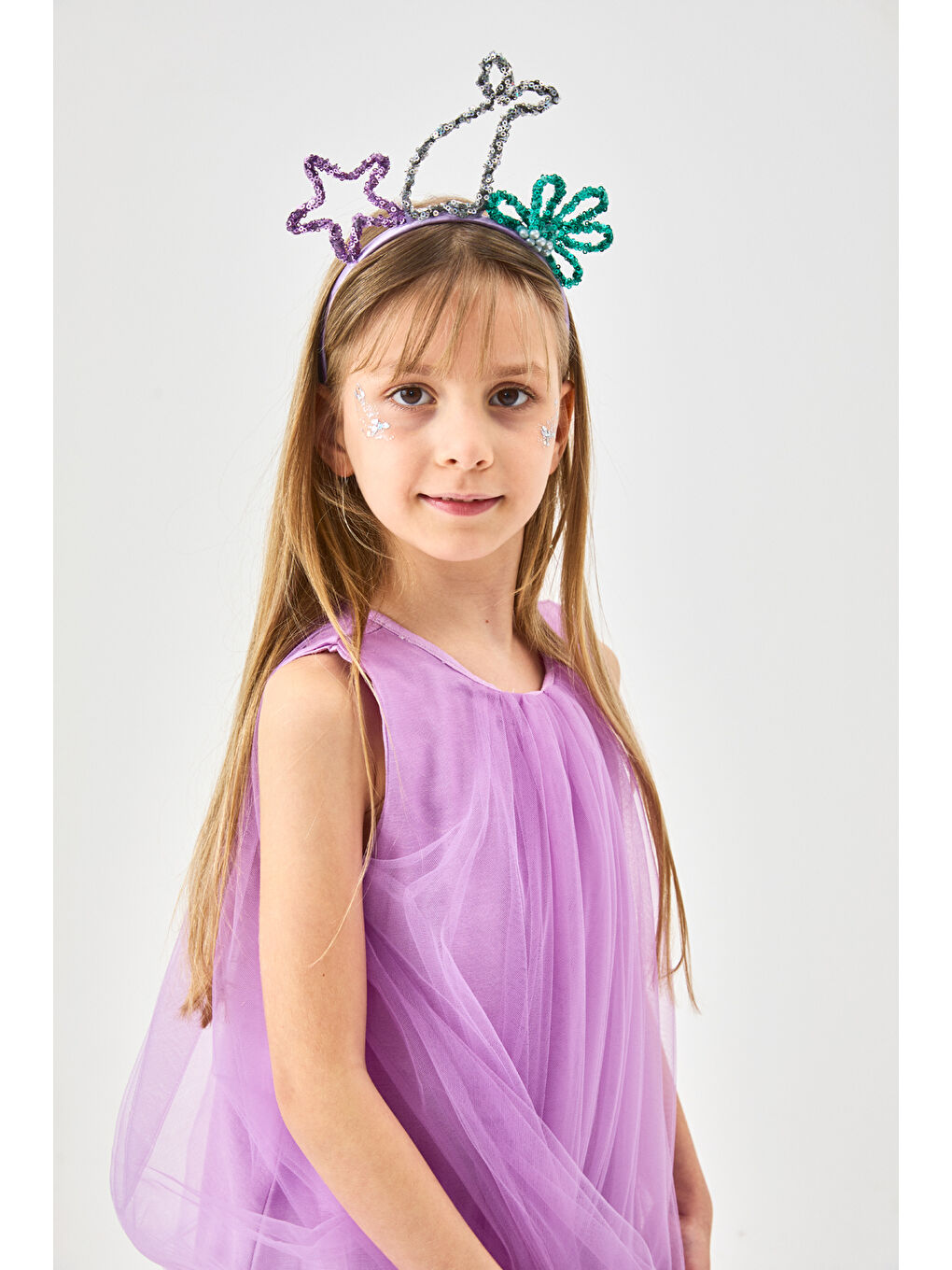 Lila Pullu Deniz Kızı Temalı Kız Çocuk Taç