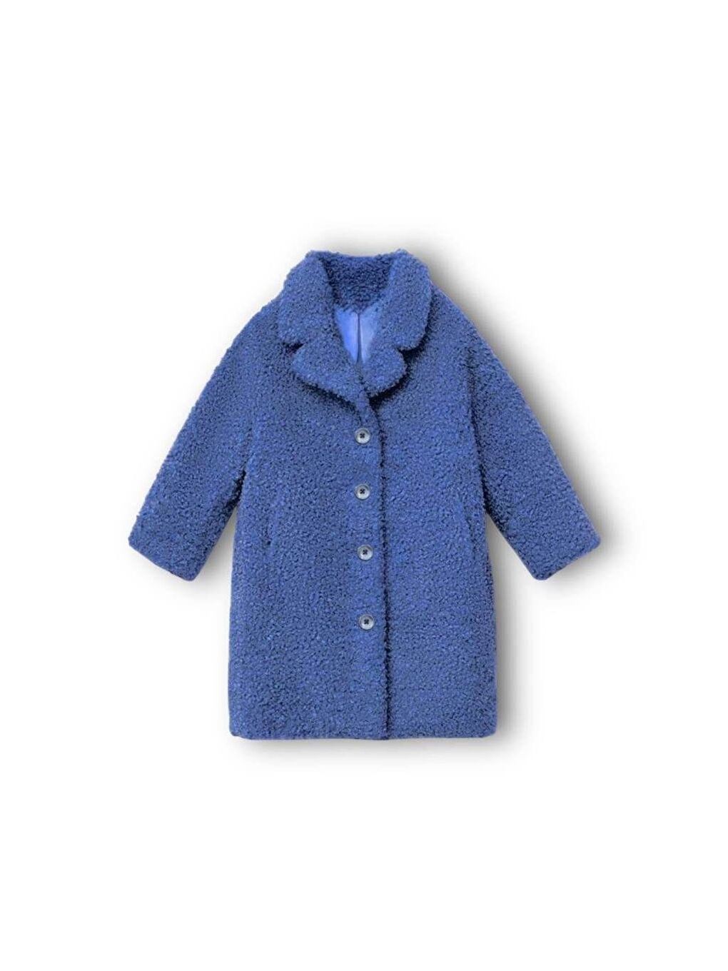Kız Çocuk Pamuklu Mavi Pelüş Kürk Mont - Düğmeli, Yumuşak Dokulu, Astarlı