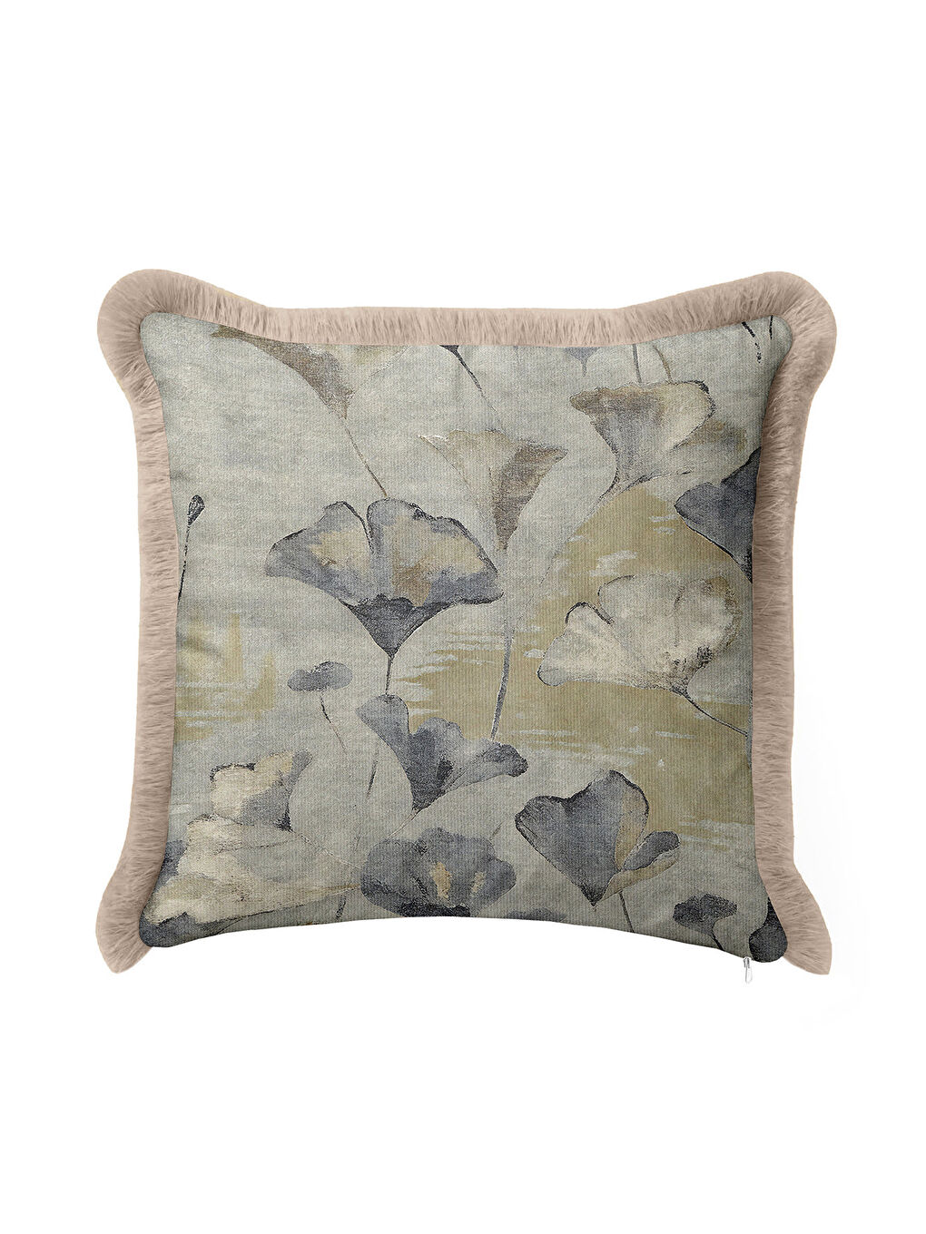 Karışık Lüks Ginkgo Yapraklı Saçaklı Yastık Kılıfı - Soft Doğal Tonlar Modern Bej Püsküllü Kırlent Kılıfı-4