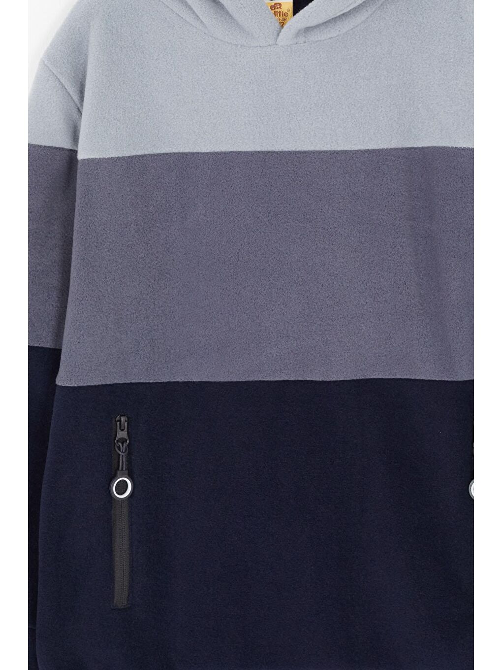 Gri Renk Bloklu Polarlı Kapüşonlu Unisex Çocuk Sweatshirt 16904-1