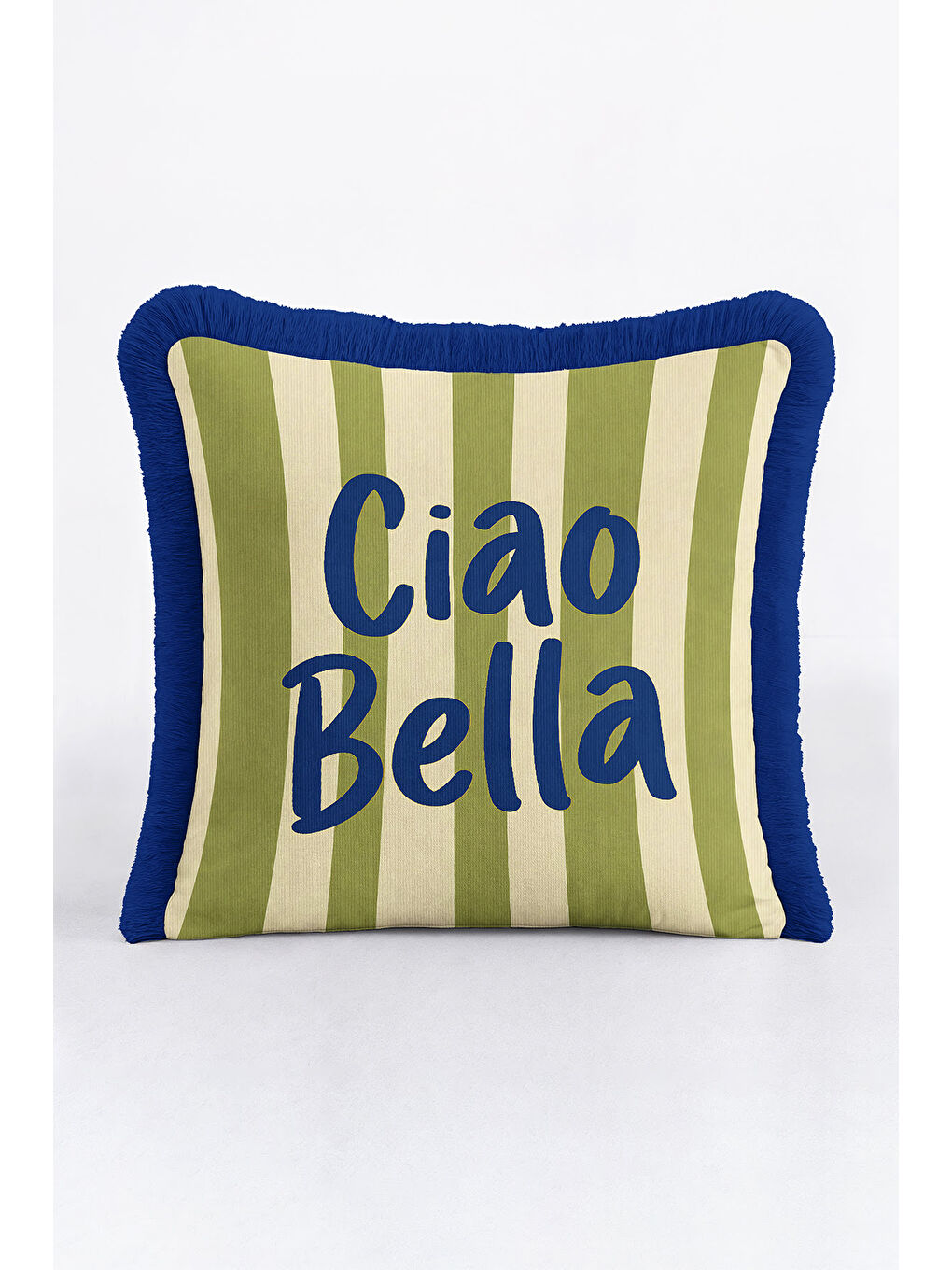 Karışık Retro Çizgili Saçaklı Yastık Kılıfı - Akdeniz Modern Mavi Kenarlı Püsküllü Kırlent Kılıfı-3