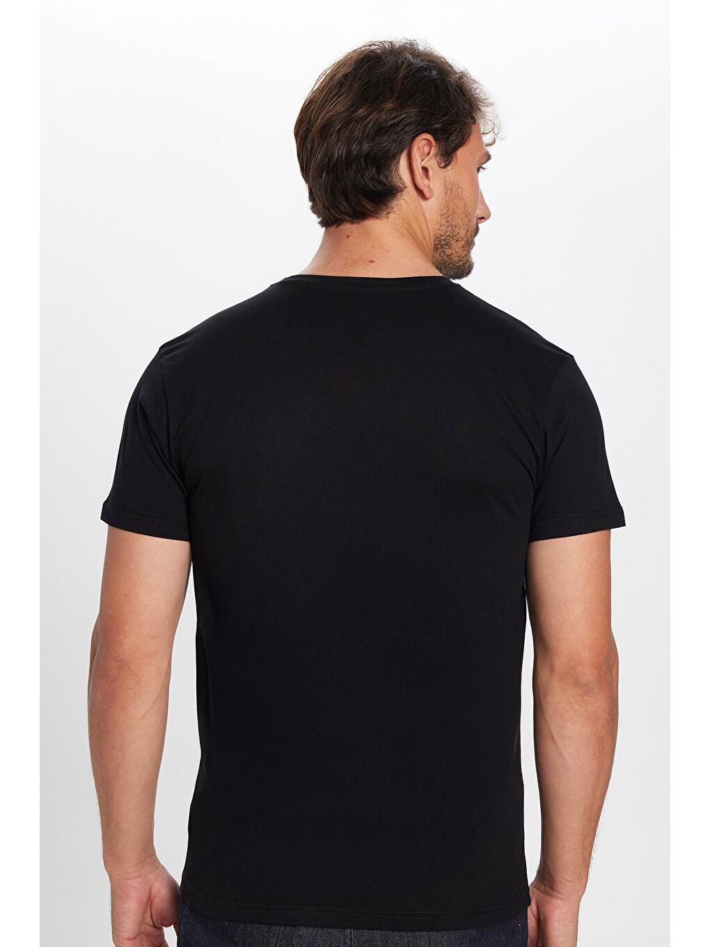 TUDORS Erkek Slim Fit Dar Kesim %100 Pamuk Yumuşak Dokulu Siyah V Yaka Tişört - 4