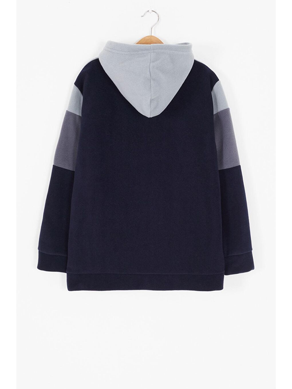 Gri Renk Bloklu Polarlı Kapüşonlu Unisex Çocuk Sweatshirt 16904-3