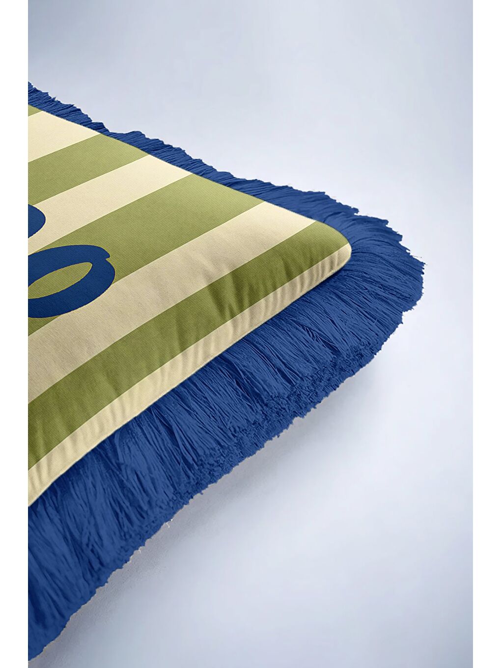 Karışık Retro Çizgili Saçaklı Yastık Kılıfı - Akdeniz Modern Mavi Kenarlı Püsküllü Kırlent Kılıfı-6