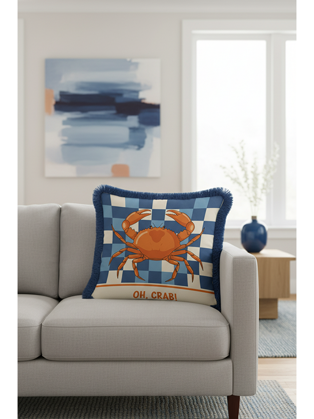 Karışık Lüks Deniz Temalı Saçaklı Yastık Kılıfı - Marin Çizgili Modern Mavi Turuncu Püsküllü Kırlent Kılıfı-1