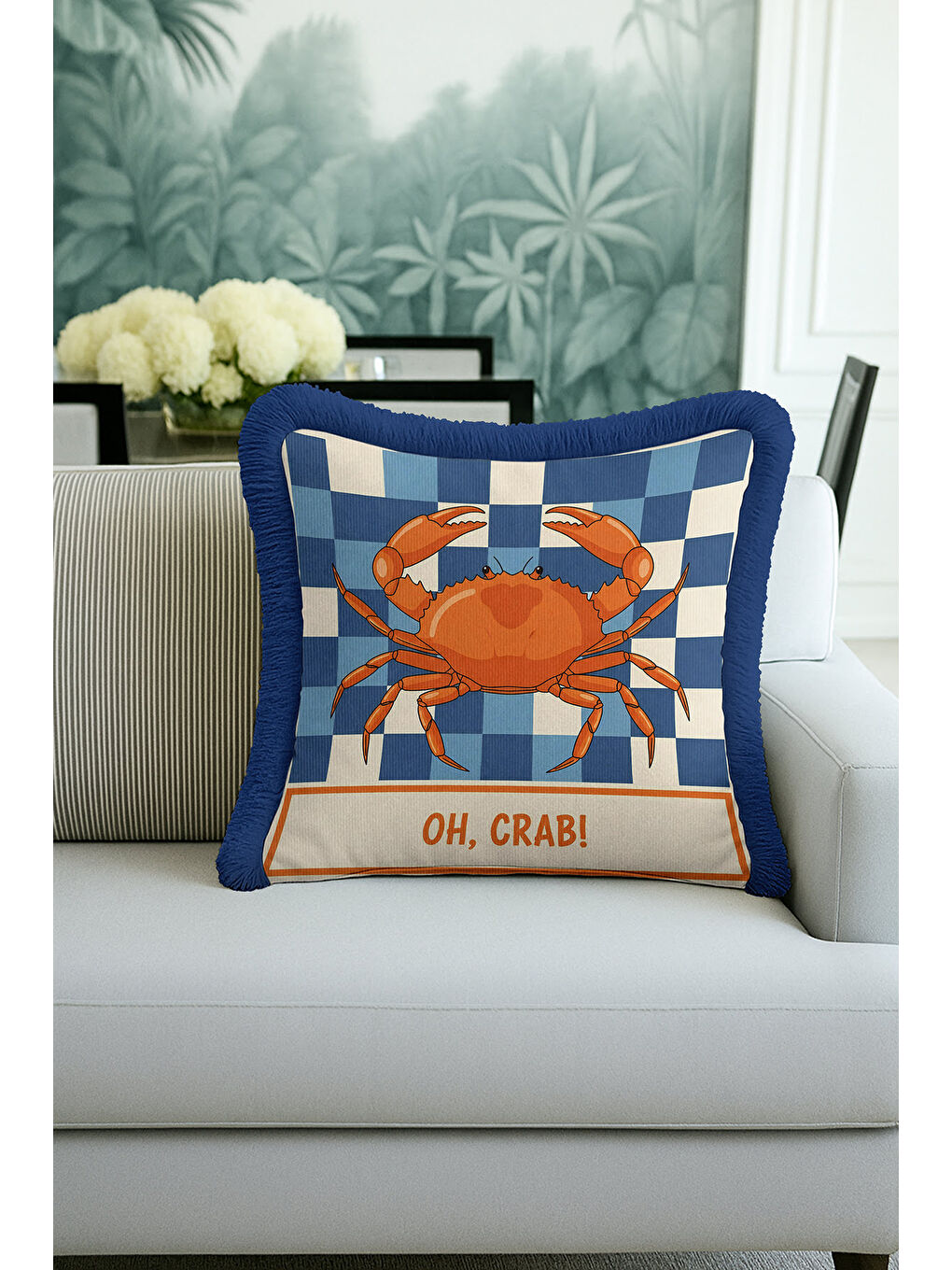 Karışık Lüks Deniz Temalı Saçaklı Yastık Kılıfı - Marin Çizgili Modern Mavi Turuncu Püsküllü Kırlent Kılıfı-3