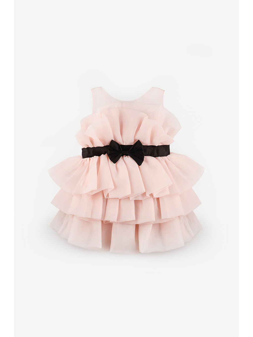 Pembe Pudra Önü Fiyonklu Katlı Kız Çocuk Elbise - Laney