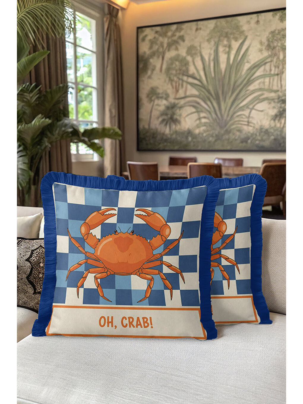 Karışık Lüks Deniz Temalı Saçaklı Yastık Kılıfı - Marin Çizgili Modern Mavi Turuncu Püsküllü Kırlent Kılıfı-5