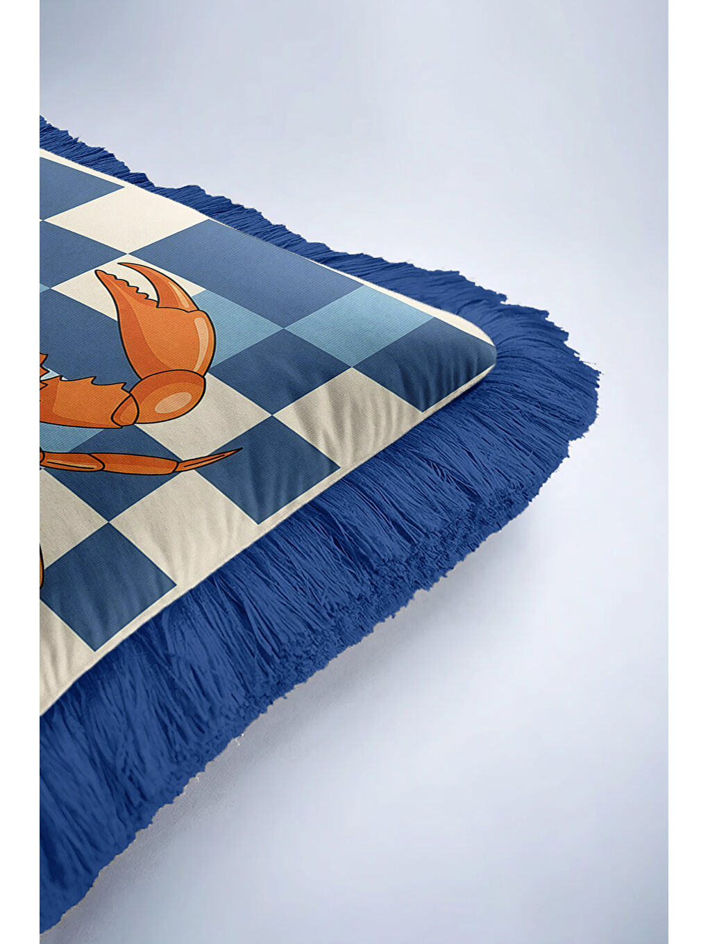 Karışık Lüks Deniz Temalı Saçaklı Yastık Kılıfı - Marin Çizgili Modern Mavi Turuncu Püsküllü Kırlent Kılıfı-6