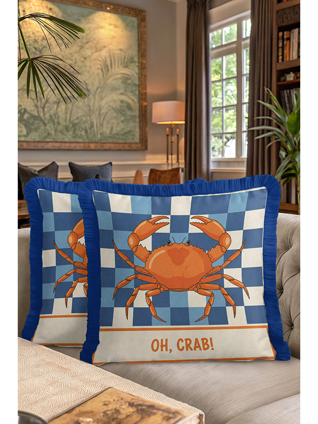 Karışık Lüks Deniz Temalı Saçaklı Yastık Kılıfı - Marin Çizgili Modern Mavi Turuncu Püsküllü Kırlent Kılıfı-7