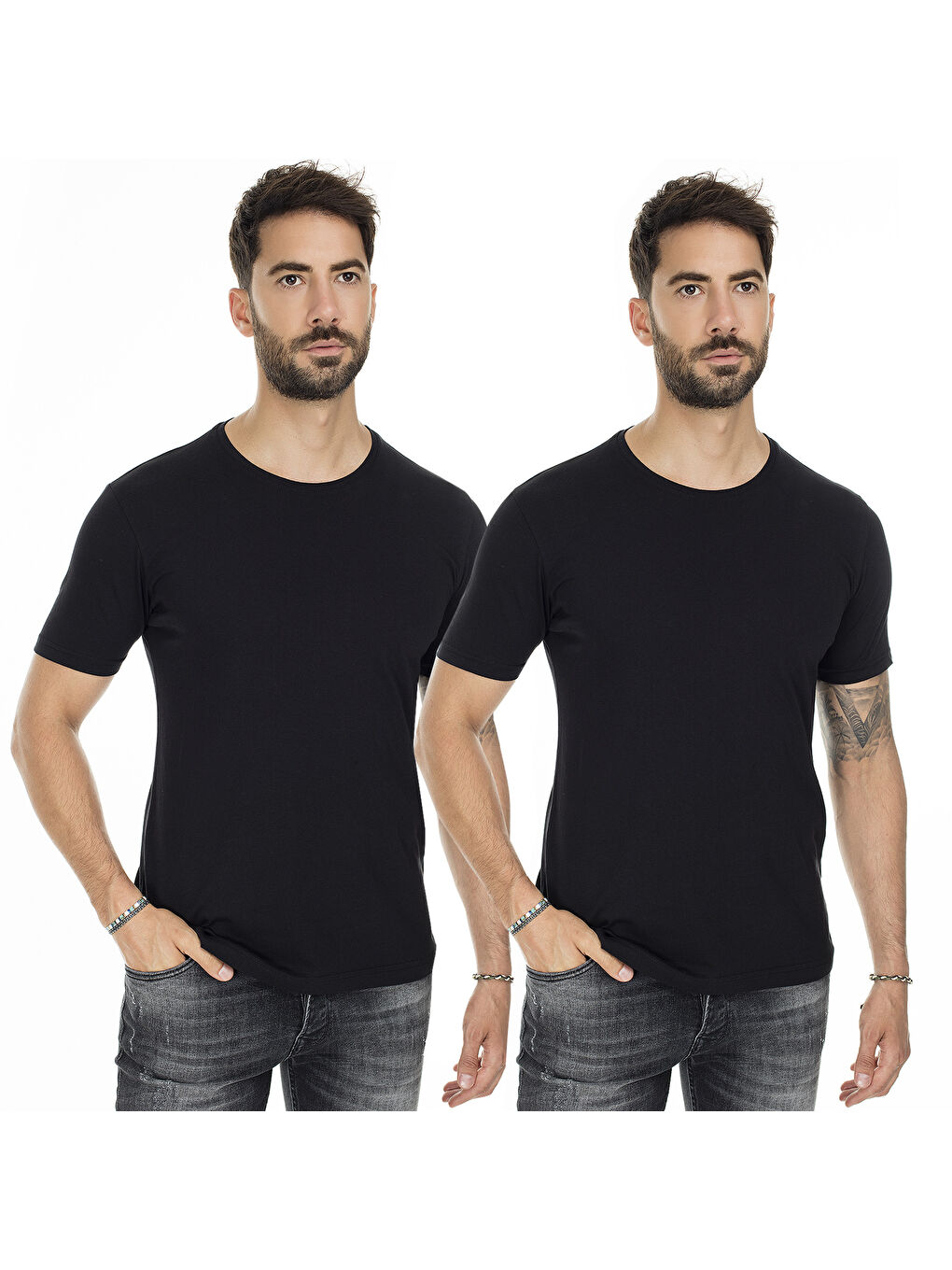 Siyah Basic Bisiklet Yaka Slim Fit 2 Pack Tişört 5722512O2-7