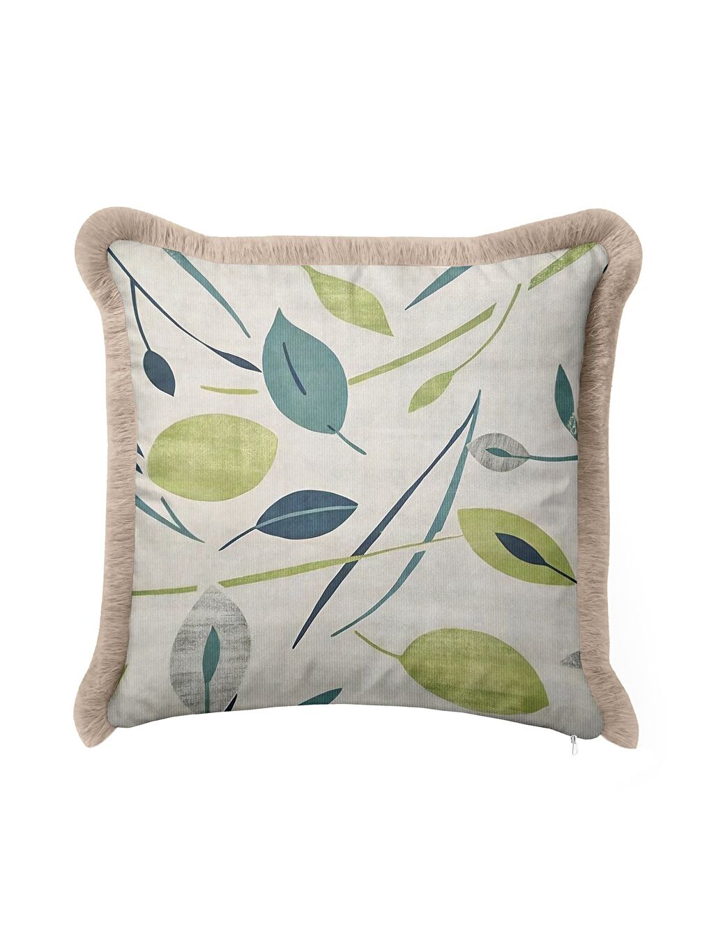 Karışık Doğal Yaprak Motifli Saçaklı Yastık Kılıfı - Bohem Pastel Yeşil Naturel Püsküllü Kırlent Kılıfı-2