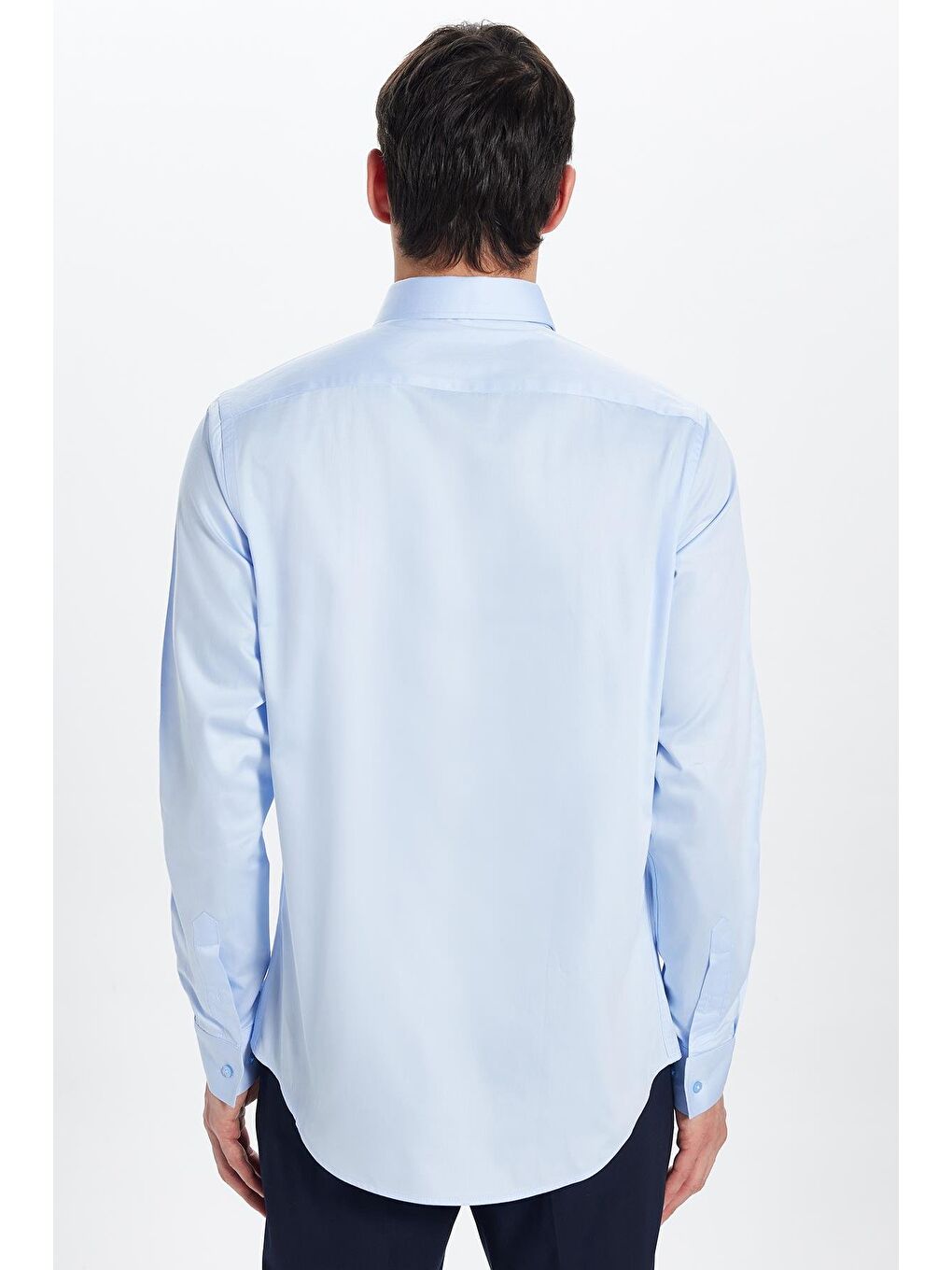 Slım Fıt %100 Pamuk Saten Premium Erkek Mavi Gömlek-2