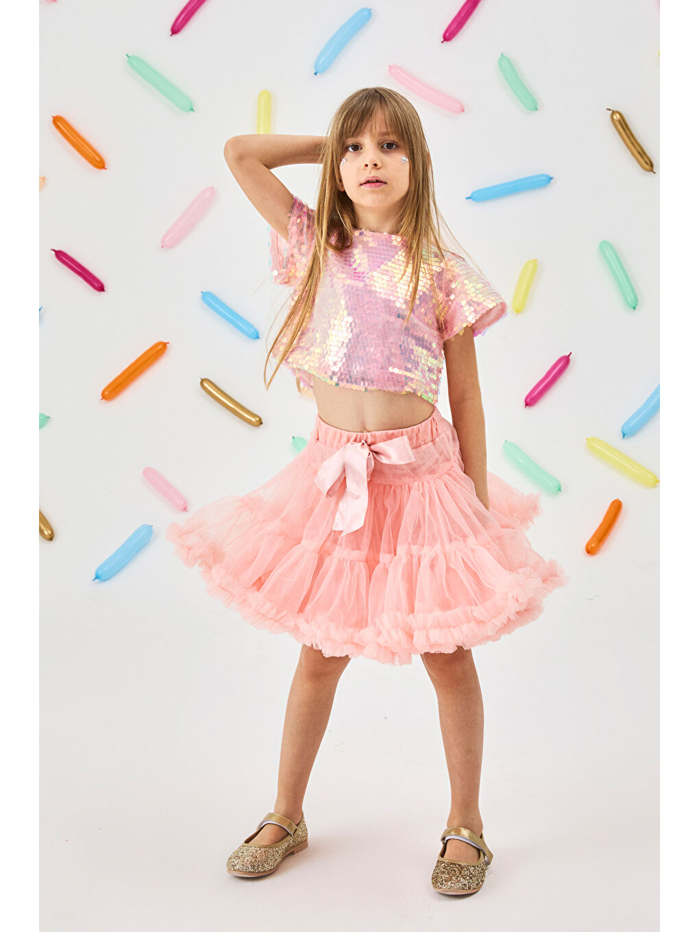 Pembe Somon Pullu Kız Çocuk Crop