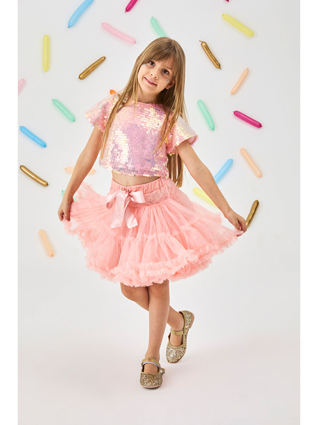 Pembe Somon Pullu Kız Çocuk Crop-1