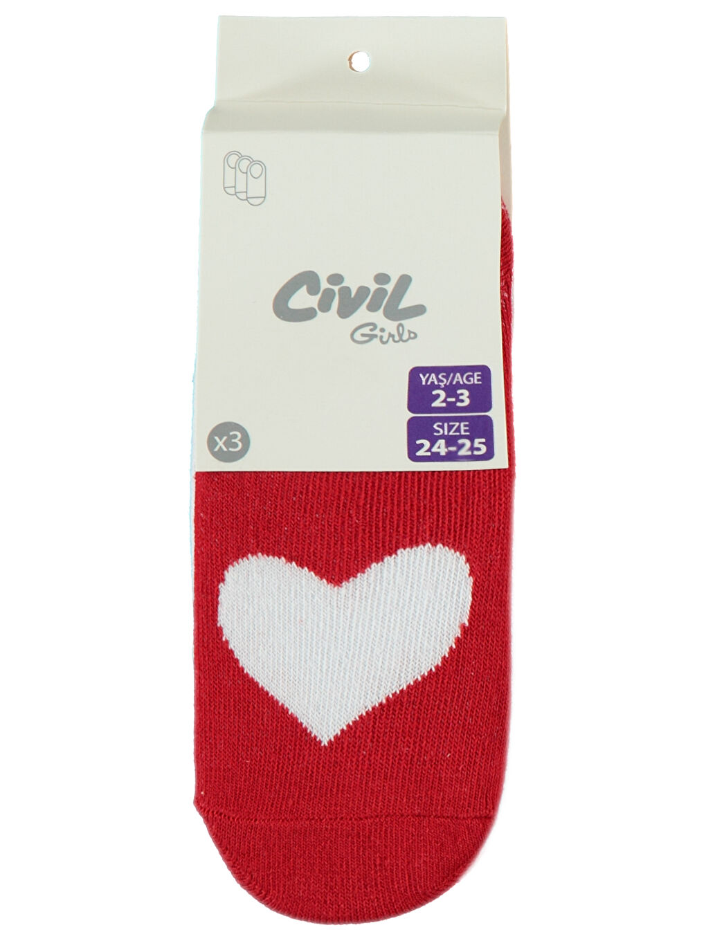 Girls Kız Çocuk 3'lü Babet Çorap 2-12 Yaş Kırmızı-1