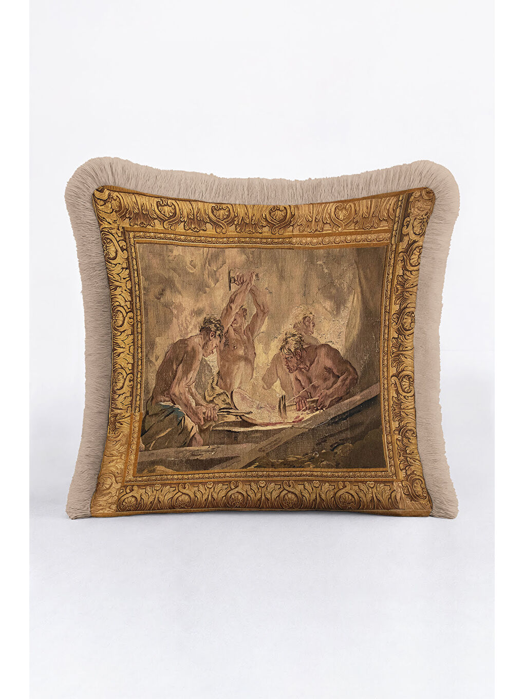 Karışık Barok Saray Lüks Saçaklı Yastık Kılıfı - Klasik Sanat Rustik Altın Renkli Püsküllü Kırlent Kılıfı-1