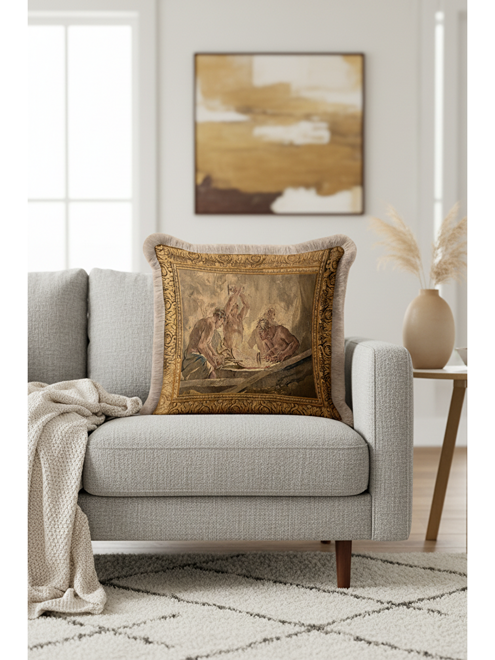 Karışık Barok Saray Lüks Saçaklı Yastık Kılıfı - Klasik Sanat Rustik Altın Renkli Püsküllü Kırlent Kılıfı-3