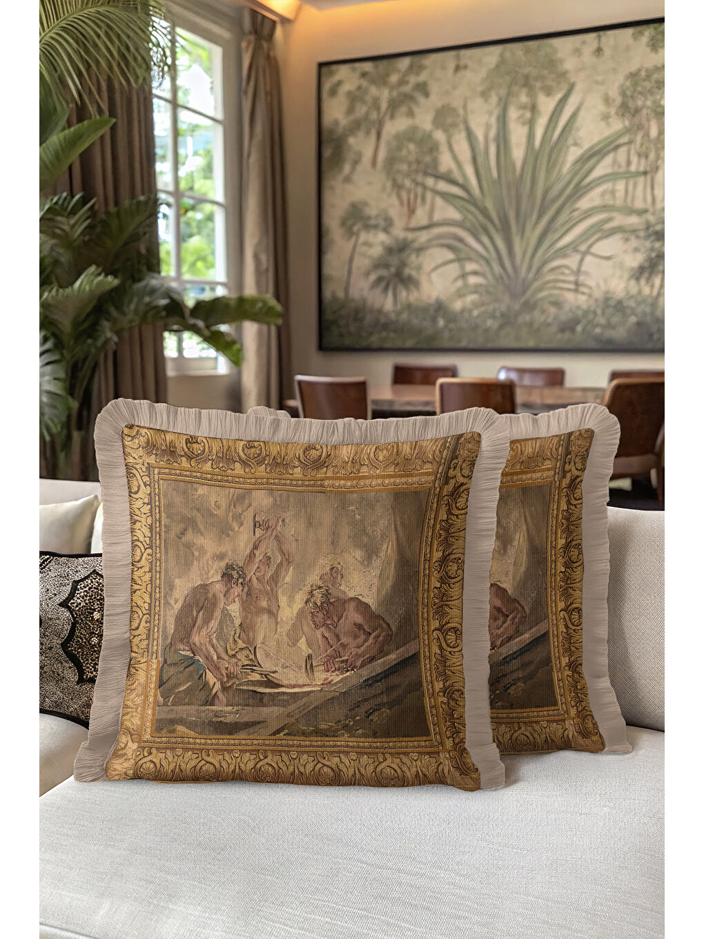 Karışık Barok Saray Lüks Saçaklı Yastık Kılıfı - Klasik Sanat Rustik Altın Renkli Püsküllü Kırlent Kılıfı-5