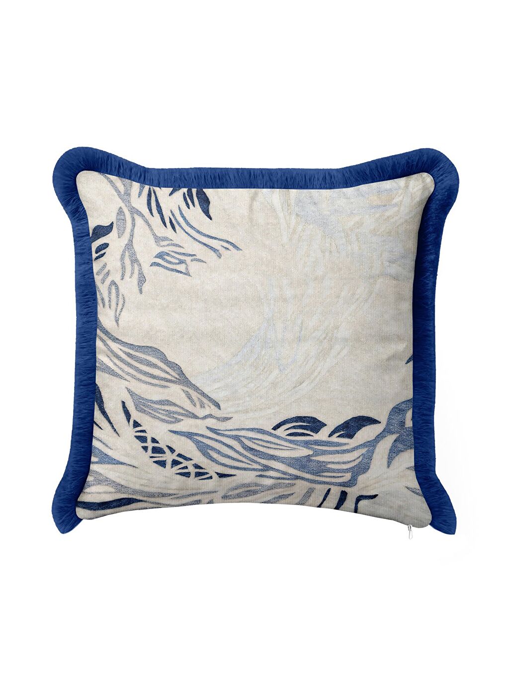 Karışık Modern Dalga Motifli Saçaklı Yastık Kılıfı - Doğal Mavi Ege Stili Püsküllü Kırlent Kılıfı-3