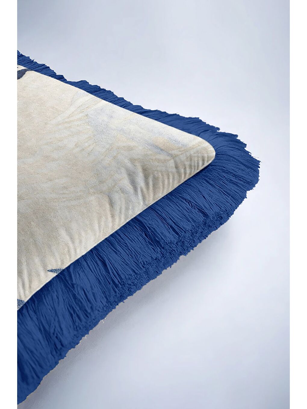 Karışık Modern Dalga Motifli Saçaklı Yastık Kılıfı - Doğal Mavi Ege Stili Püsküllü Kırlent Kılıfı-6