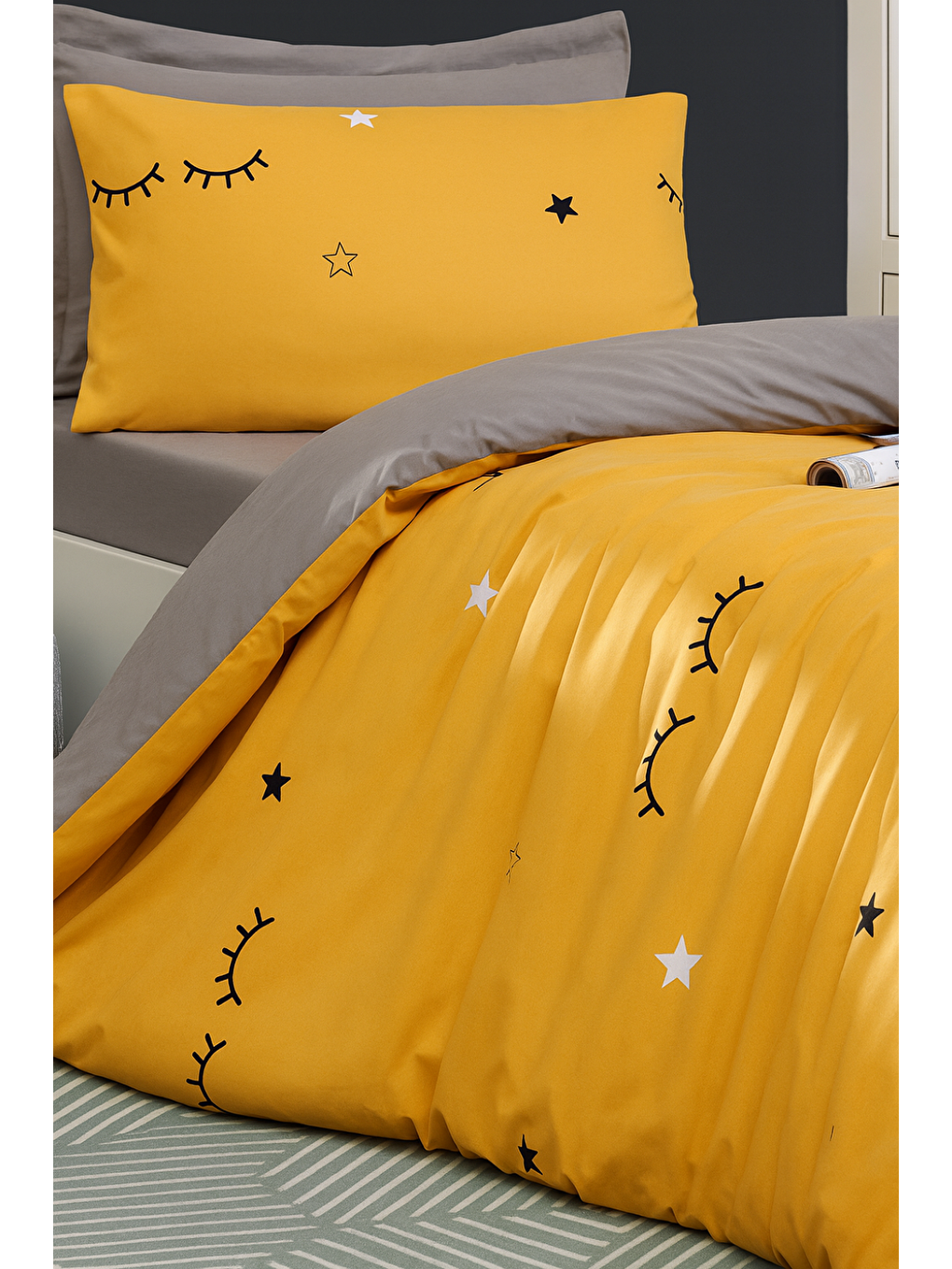 Tek Kişilik Yumuşak Dokulu Junior Nevresim Seti Artus Sarı 140x200 cm-1